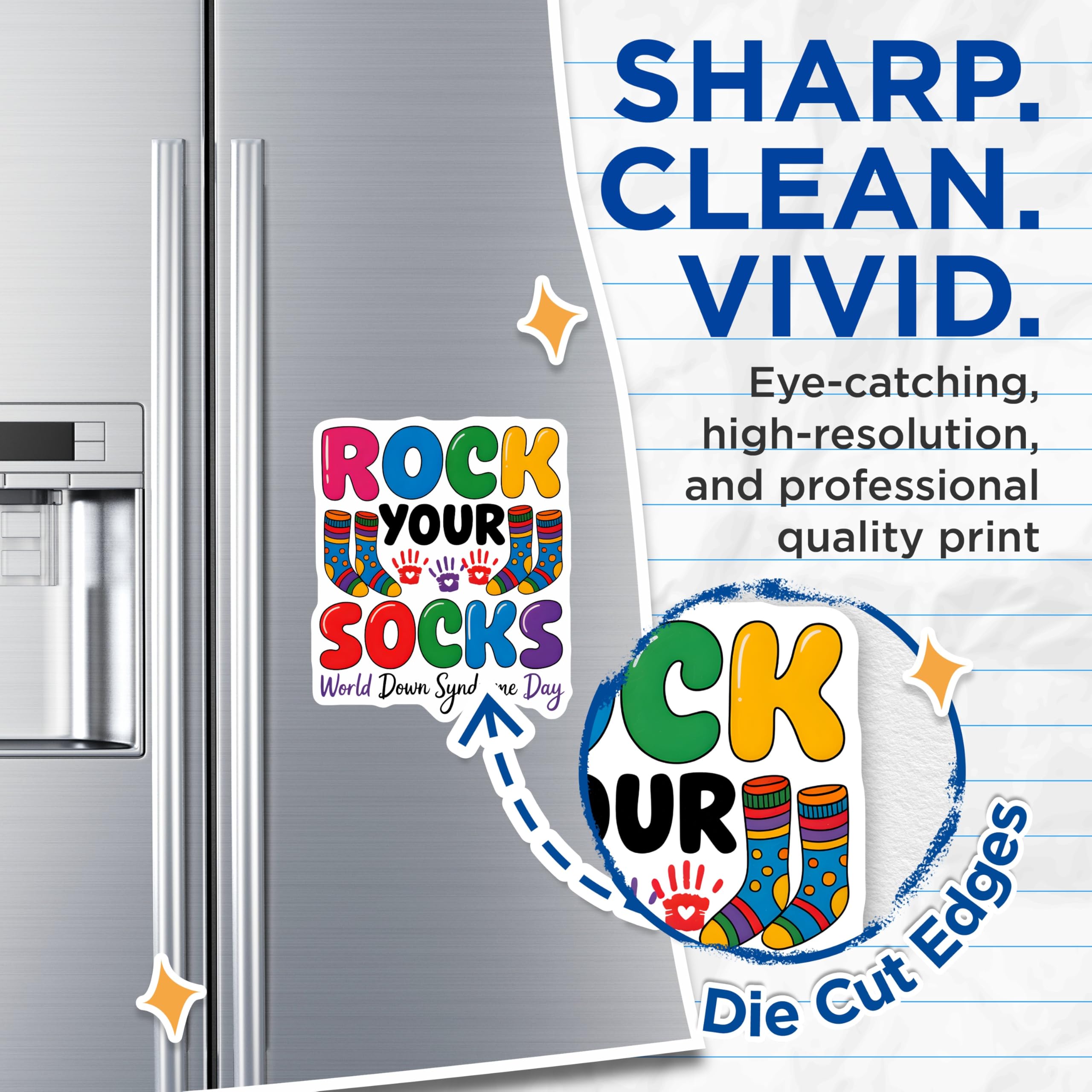 (2 Pack) Down Syndrome Awareness Magnets - Rock Your Socks Day - Inclusion Support Family Advocate - 5 Inches On Longest Side - Thick Durable Magnet - Made in USA - MAG29952