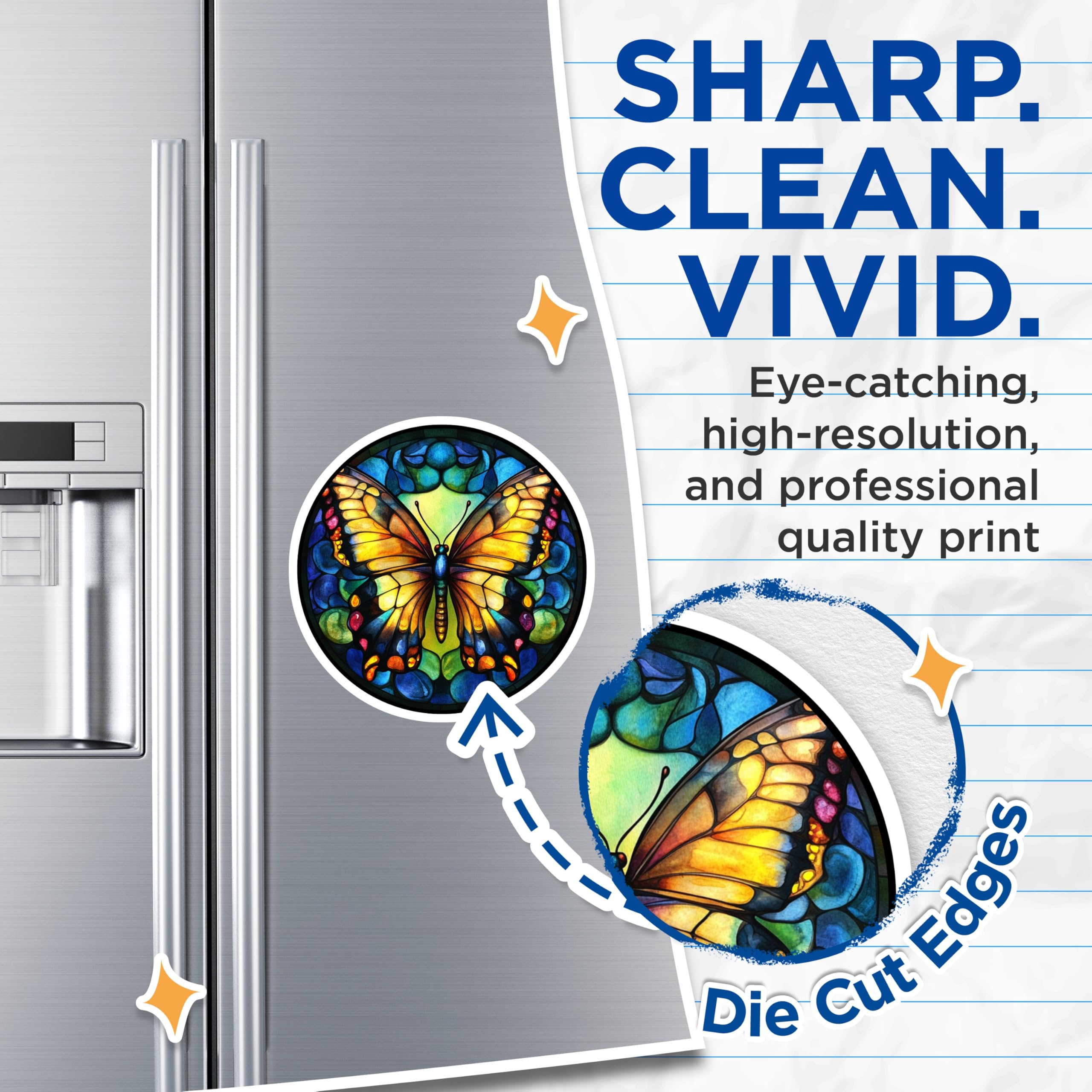 (2 Pack) Stained Glass Butterfly Magnets - Vibrant Nature Art Decor - Whimsical Fridge Locker Home Accent - 5 Inches On Longest Side - Thick Durable Magnet - Made in USA - MAG28271