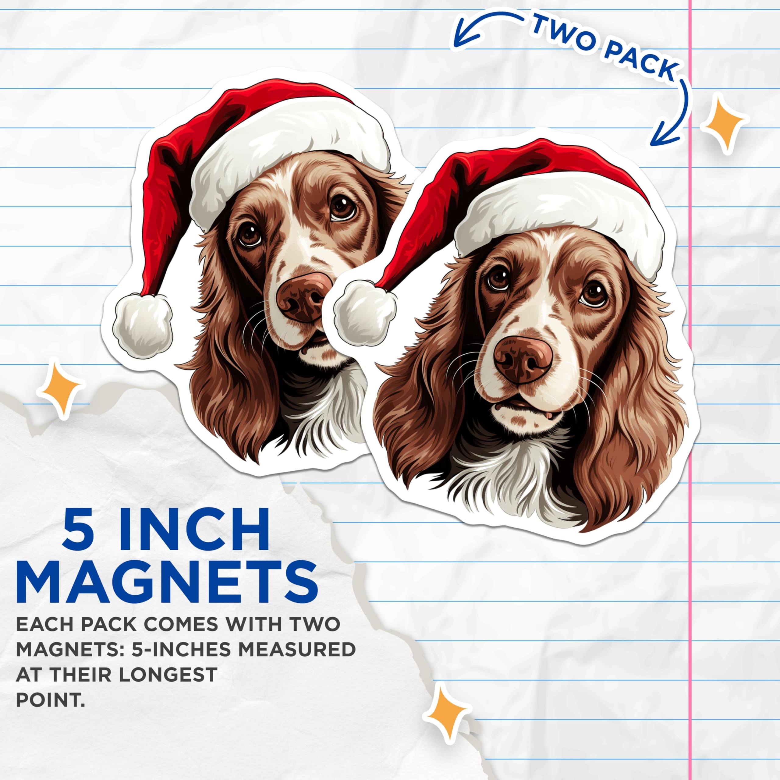 (2 Pack) Christmas Dog Magnets - Cocker Spaniel Decor - Holiday Pet Lover - 5 Inches On Longest Side - Thick Durable Magnet - Made in USA - MAG30499