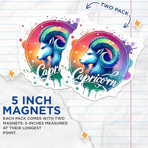 (2 Pack) Capricorn Zodiac Magnets - Astrology Home Decor - Horoscope Refrigerator Magnets - 5" On Longest Side - for Cars, Fridges, Toolboxes - Made in USA - MAG6939