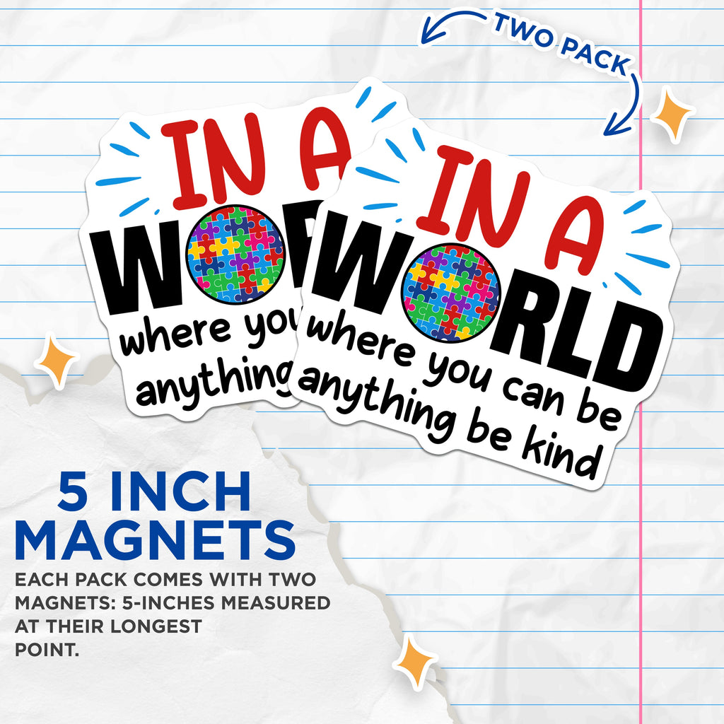 (2 Pack) Be Kind Magnets - Autism Awareness Puzzle Piece - Neurodiversity Fridge Locker Accent - 5 Inches On Longest Side - Thick Durable Magnet - Made in USA - MAG38222