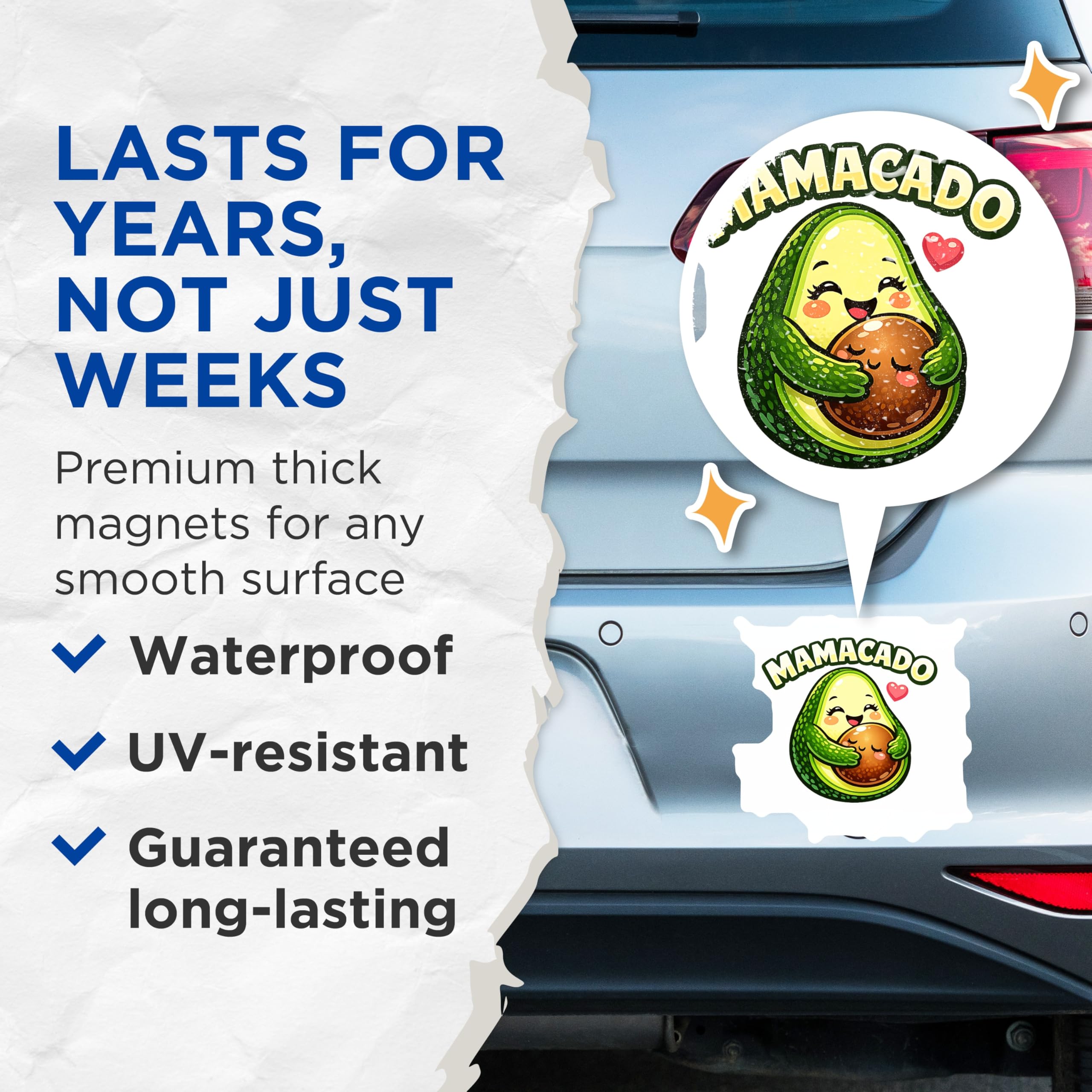 (2 Pack) Mamacado Magnets - Cute Avocado Motherhood Fridge Decor - New Mom Pregnancy Announcement Kitchen Accessory - 5 Inches On Longest Side - Thick Durable Magnet - Made in USA - MAG20923