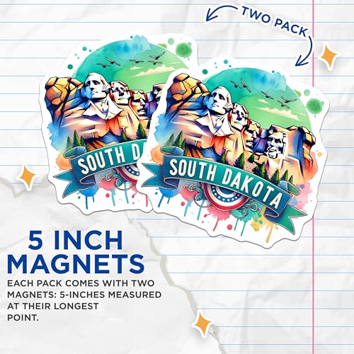 (2 Pack) South Dakota Magnets - Mount Rushmore Design - Travel Souvenir - National Parks - Artistic Landscapes - 5" On Longest Side - for Cars, Fridges, Toolboxes - Made in USA - MAG6830