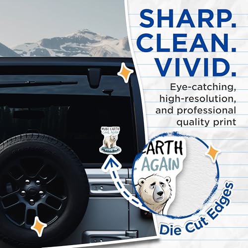 (2 Pack) Save The Earth Stickers - Environmental Awareness - Polar Bear Art - 5" On Longest Side - Sticks to Smooth Flat Surfaces - Made in USA - BMCS8450