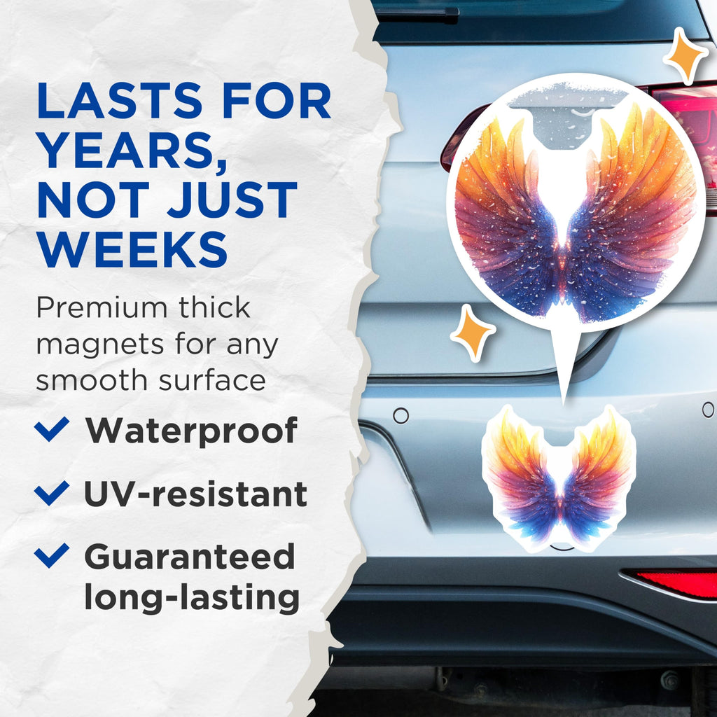 (2 Pack) Ethereal Rainbow Wings Magnets - Magical Angel Wing Decor - Whimsical Fairycore Aesthetic Art - 5 Inches On Longest Side - Thick Durable Magnet - Made in USA - MAG29670
