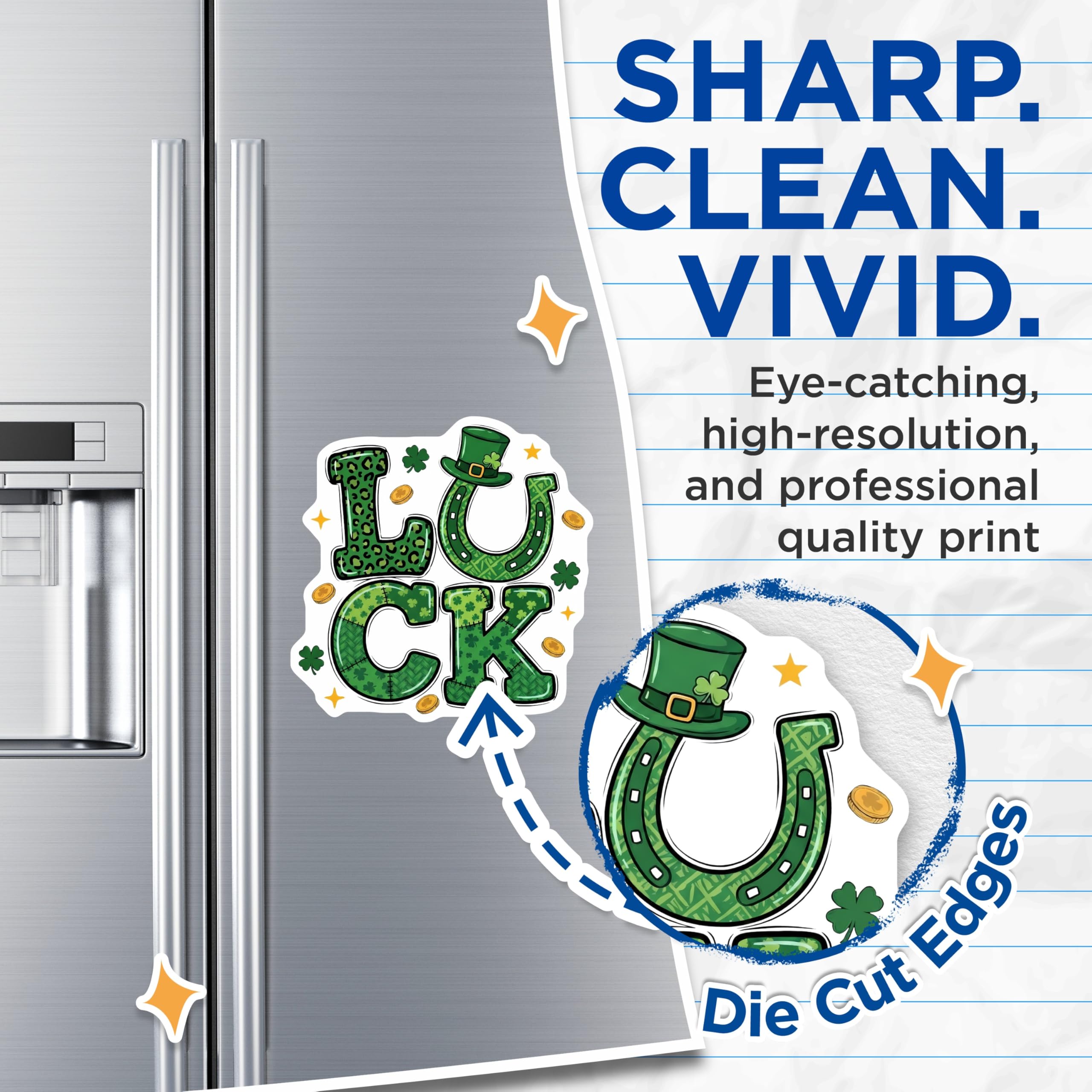 (2 Pack) Lucky St Patricks Day Magnets - Four Leaf Clover Horseshoe - Irish Decoration - 5" On Longest Side - Premium Magnet - for Cars, Refrigerators, Toolboxes, Lockers - Made in USA - MAG16574