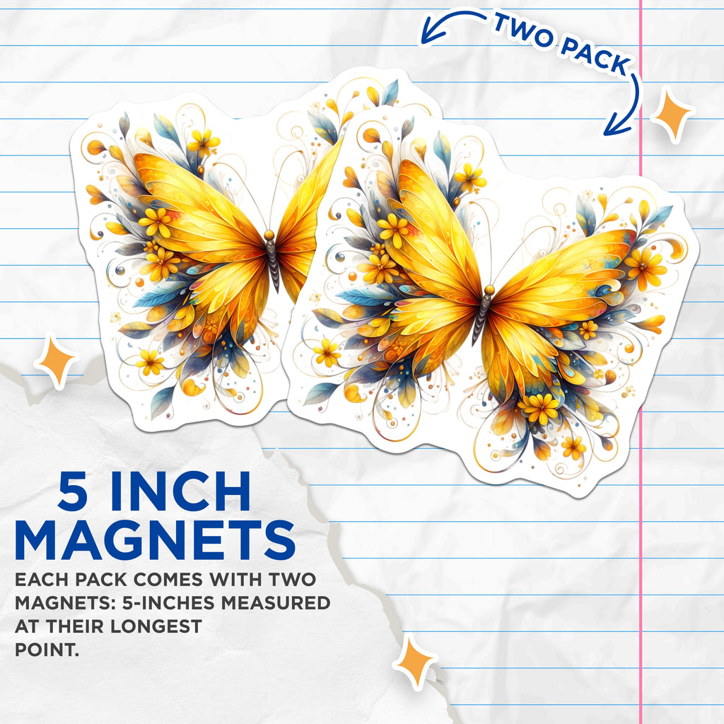 (2 Pack) Whimsical Butterfly Magnets - Ethereal Floral Art - Nature Inspired Fridge Decor - 5 Inches On Longest Side - Thick Durable Magnet - Made in USA - MAG38349