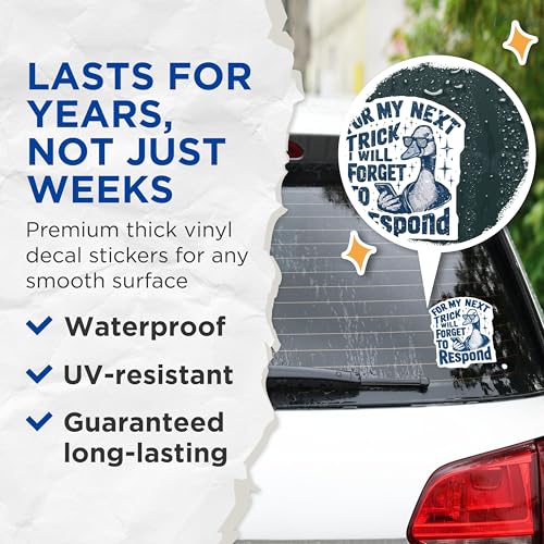 (2 Pack) Funny Duck Stickers - Retro Animal Meme - Humor Art Decals - 5" On Longest Side - Sticks to Smooth Flat Surfaces - Made in USA - BMCS5924