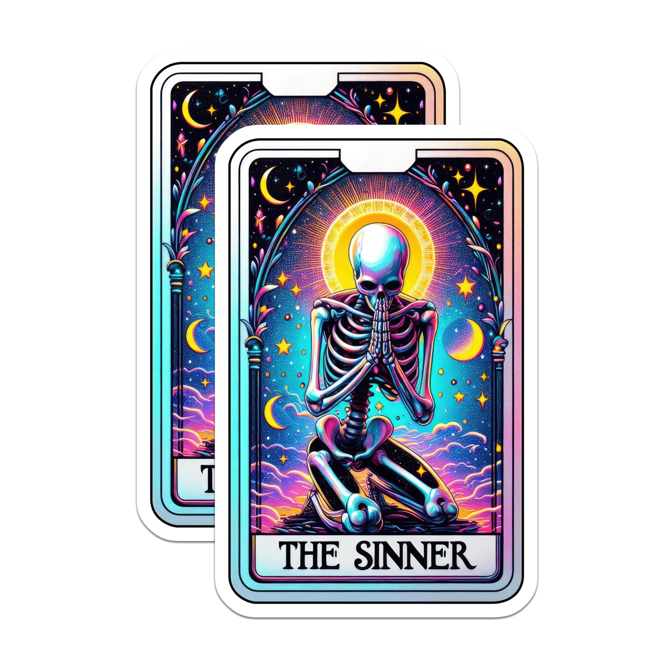 (2 Pack) Tarot Card Skeleton Stickers - Skeleton Art Stickers - Unique Skeleton Design Stickers - 5" On Longest Side - Sticks to Smooth Flat Surfaces - Made in USA - BMCS5498