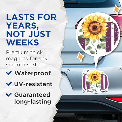 (2 Pack) Christian Faith Magnets Magnets - Inspirational Quote - Sunflower Design - 5" On Longest Side - Made in USA - Sticks to Refrigerators & Metal Surfaces - MAG8580