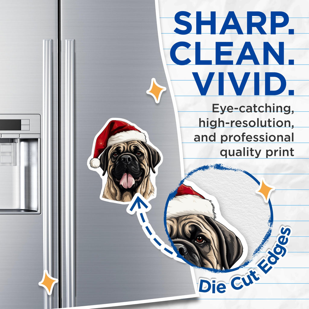 (2 Pack) Mastiff Christmas Magnets - Santa Hat Dog Decor - Holiday Pet Refrigerator - 5 Inches On Longest Side - Thick Durable Magnet - Made in USA - MAG25445