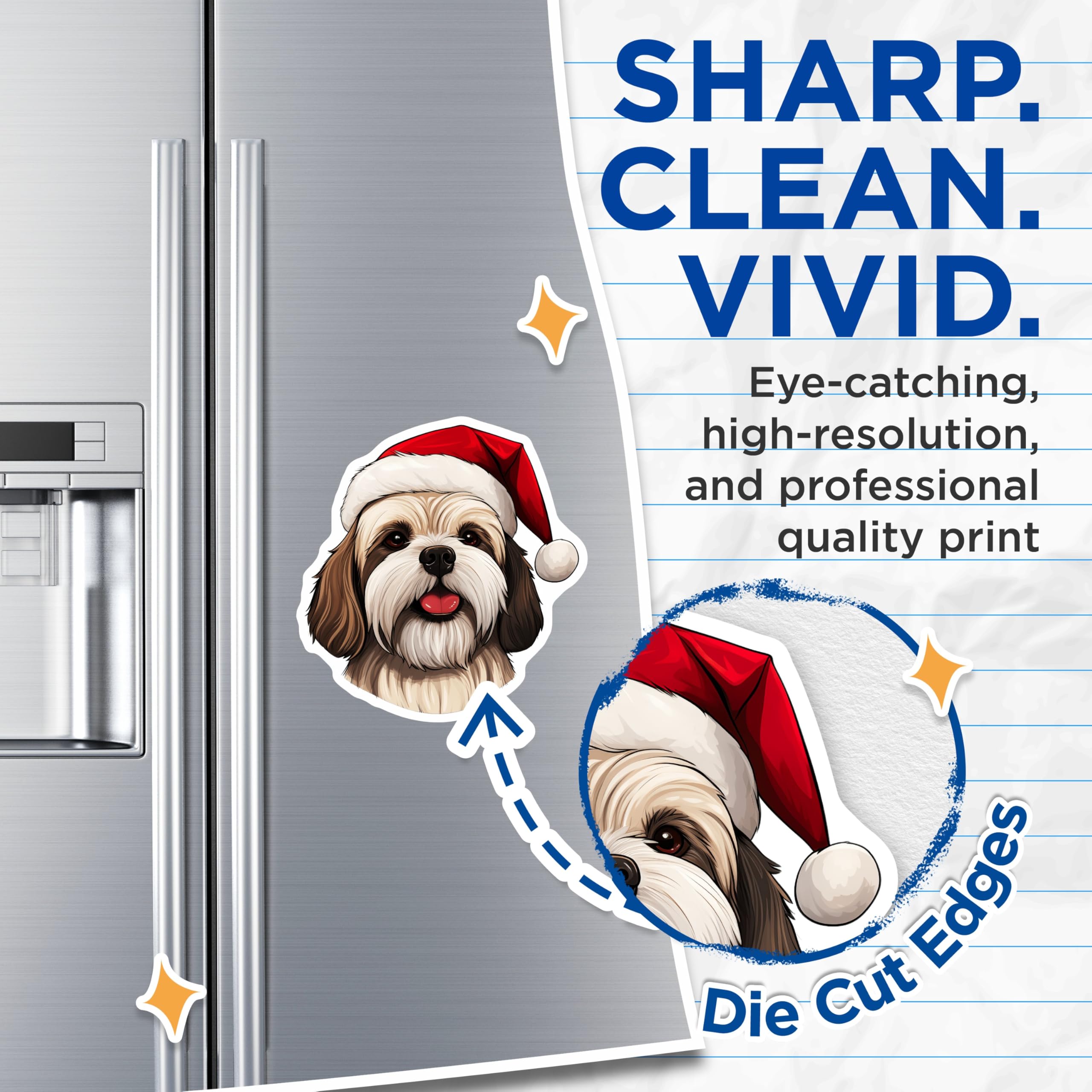 (2 Pack) Shih Tzu Christmas Magnets - Santa Hat Dog Decor - Festive Pet Lover - Holiday Fridge Magnet Accessory - 5 Inches On Longest Side - Thick Durable Magnet - Made in USA - MAG30065