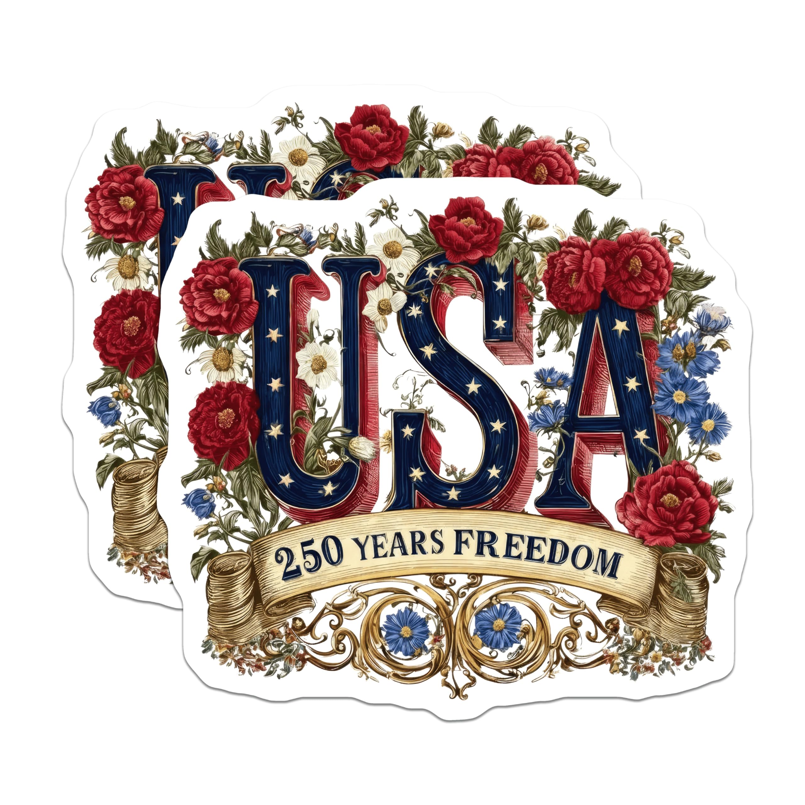 (2 Pack) 250 Years Freedom Magnets - USA Patriotic Decor - Vintage Americana Semiquincentennial Commemorative July 4th - 5 Inches On Longest Side - Thick Durable Magnet - Made in USA - MAG26443