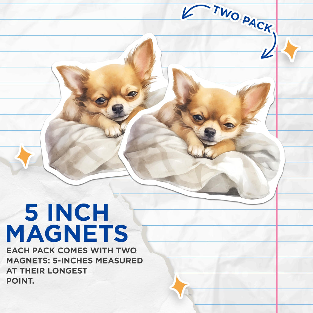 (2 Pack) Chihuahua Magnets - Cute Dog Breed - Fridge Decor - 5" On Longest Side - Premium Magnet - for Cars, Refrigerators, Toolboxes, Lockers - Made in USA - MAG16871