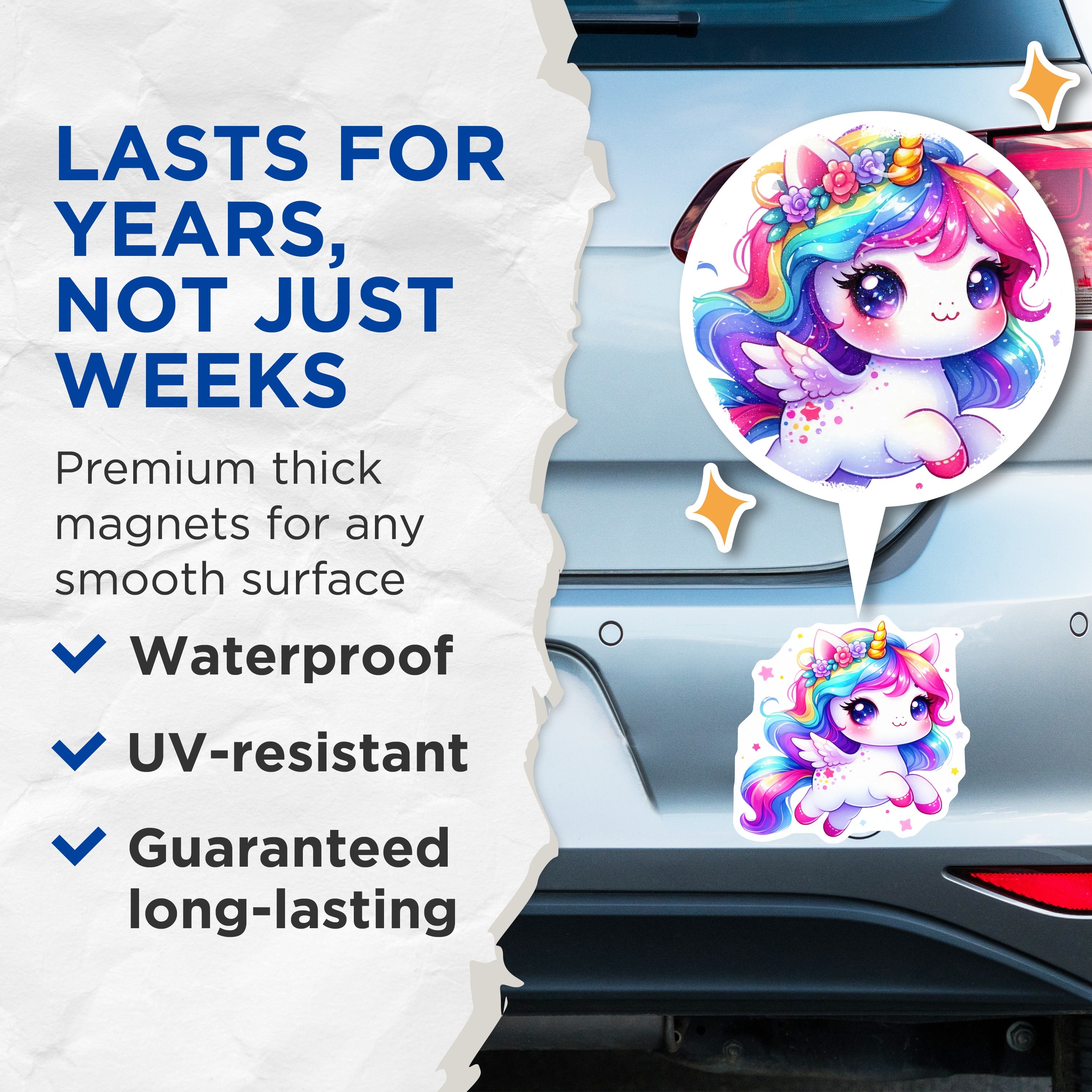 (2 Pack) Kawaii Rainbow Unicorn Magnets - Magical Chibi Fantasy Decor - Kids Girls Room Fridge Locker - 5 Inches On Longest Side - Thick Durable Magnet - Made in USA - MAG39019