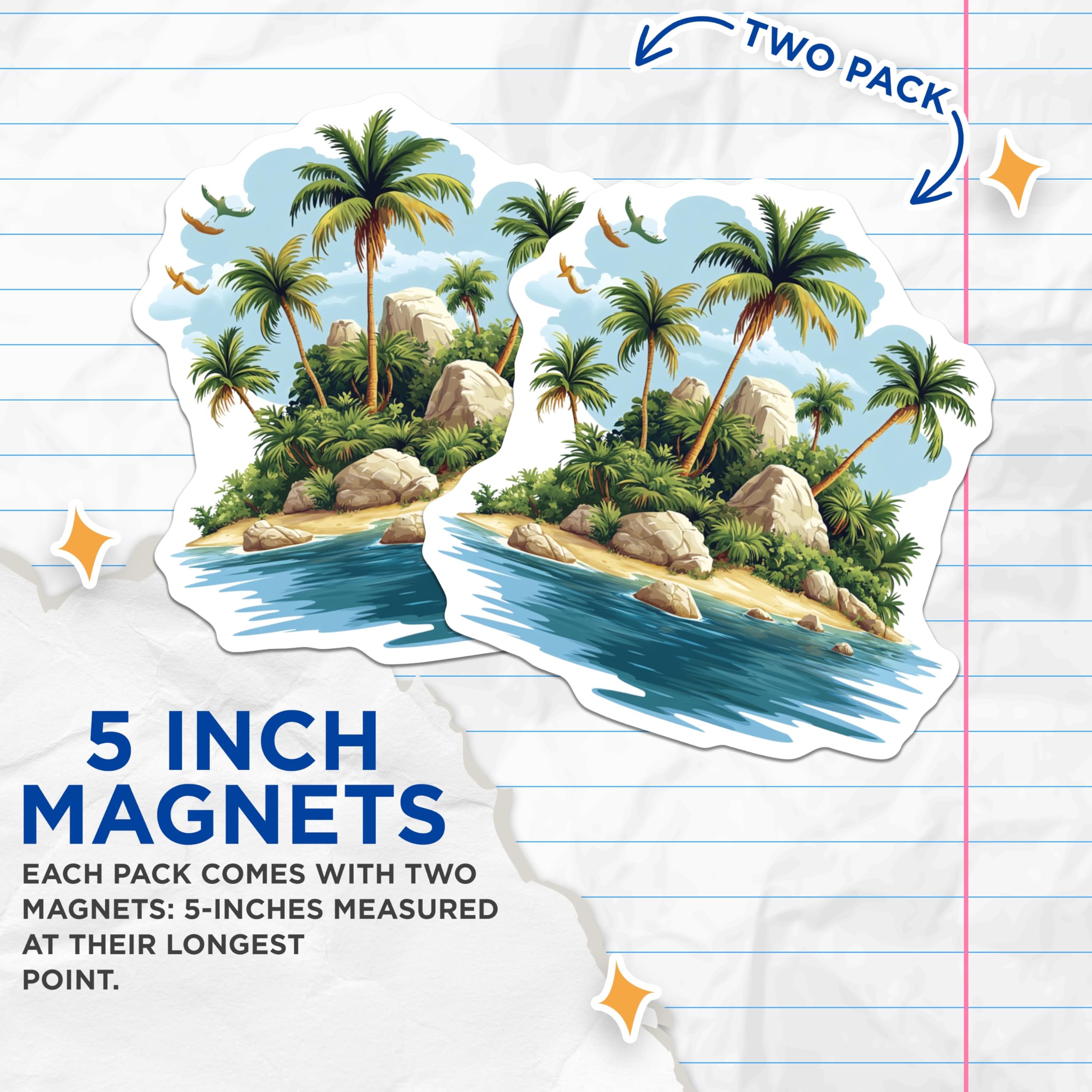 (2 Pack) Tropical Island Magnets - Palm Trees Beach Ocean - Exotic Paradise Landscape Decor - 5 Inches On Longest Side - Thick Durable Magnet - Made in USA - MAG23758