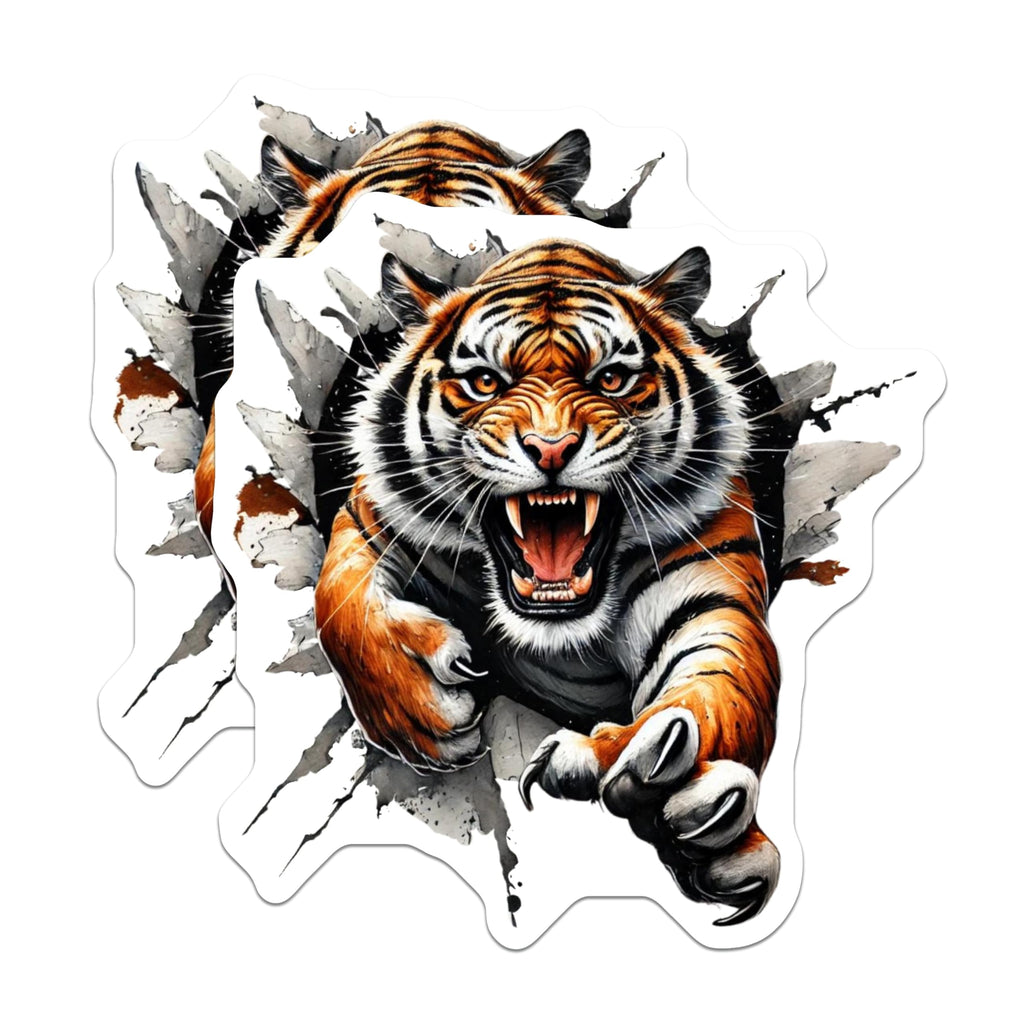(2 Pack) Roaring Tiger Magnets - Animal Burst Art - Wild Cat Fridge Decor - 5 Inches On Longest Side - Thick Durable Magnet - Made in USA - MAG22071