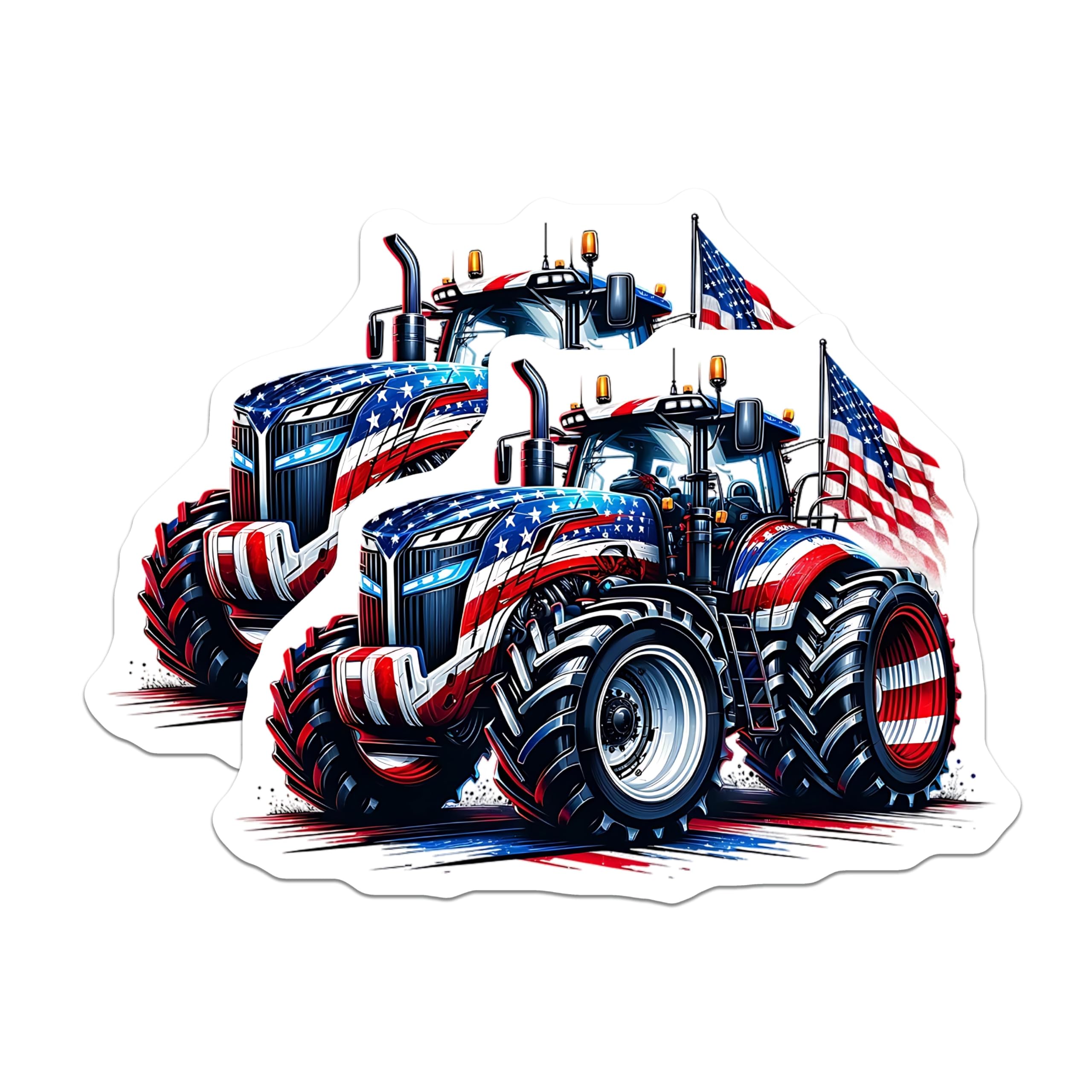 (2 Pack) Tractor Magnets - Patriotic Decor - American Flag Art - 5" On Longest Side - Premium Magnet - for Cars, Refrigerators, Toolboxes, Lockers - Made in USA - MAG15065