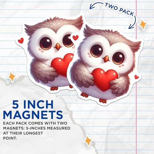 (2 Pack) Cute Owl Magnets - Heart Holding Owl - Adorable Animal Magnet - 5" On Longest Side - for Cars, Fridges, Toolboxes - Made in USA - MAG3675