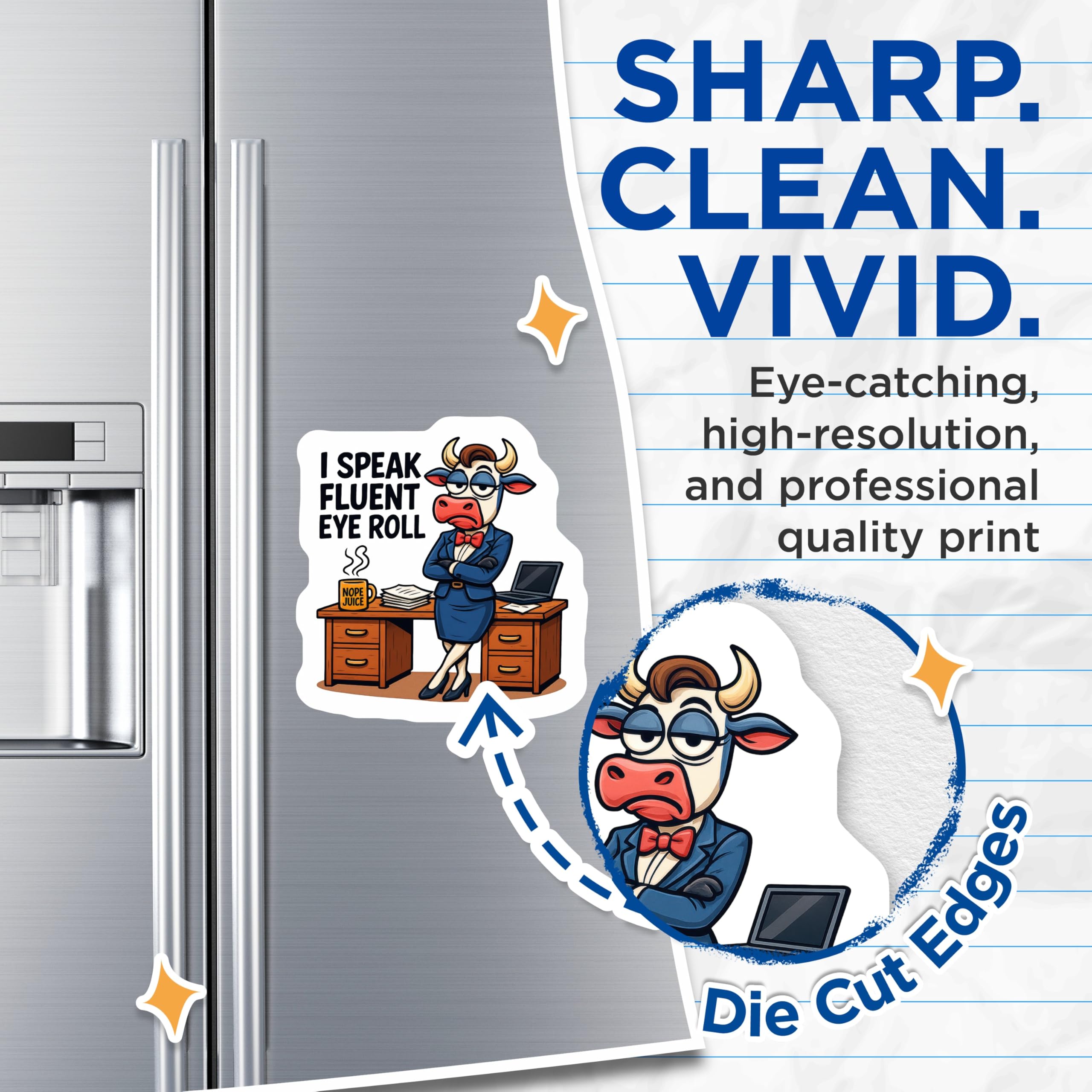 (2 Pack) Fluent Eye Roll Magnets - Sarcastic Office Humor Cow Decor - Funny Work Magnet for Refrigerator Desk Coworker - 5 Inches On Longest Side - Thick Durable Magnet - Made in USA - MAG22443