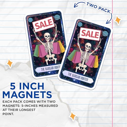 (2 Pack) Funny Skeleton Shopping Magnet - Halloween Decor - 5" On Longest Side - Sticks to Smooth Flat Surfaces - Made in USA - MAG9994
