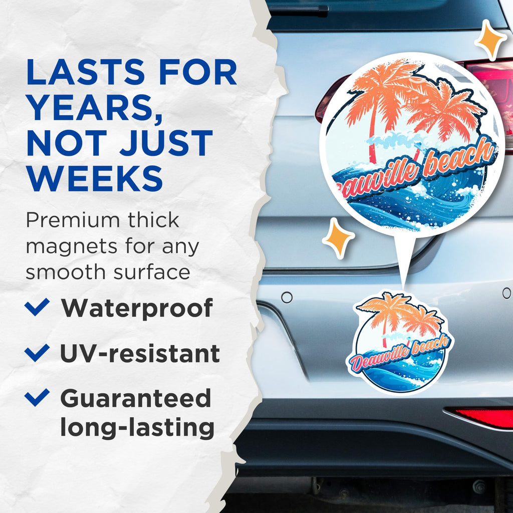(2 Pack) Deauville Beach Magnets - Palm Tree Artwork - Ocean Wave Home Decor - 5" On Longest Side - Premium Magnet - for Cars, Refrigerators, Toolboxes, Lockers - Made in USA - MAG17638