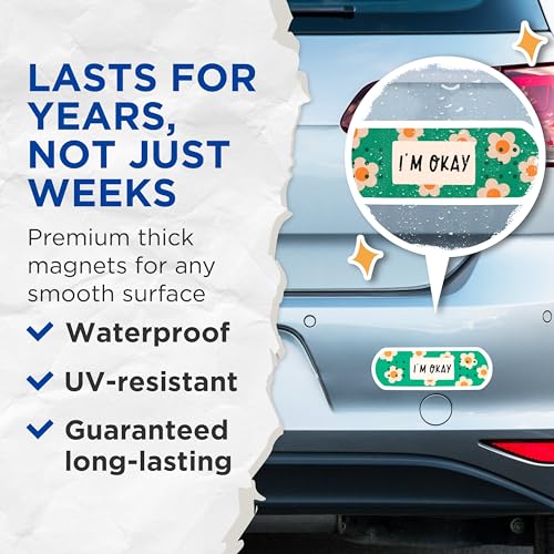 (2 Packs) I'm Okay Bandage Magnets - Positive Cute Motivating Magnets - 5 Inches On Longest Side - Premium Magnet - for Fridges, Toolboxes, Cars - Made in USA - MAG2319