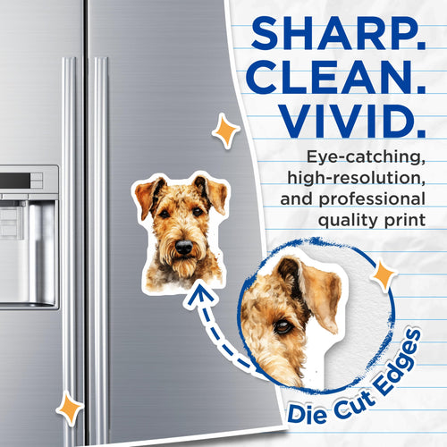 (2 Pack) Airedale Terrier Magnets - Beloved Dog Breed Portrait - Watercolor Pet Art - Canine Home Kitchen Decor Accent - 5 Inches On Longest Side - Thick Durable Magnet - Made in USA - MAG24328