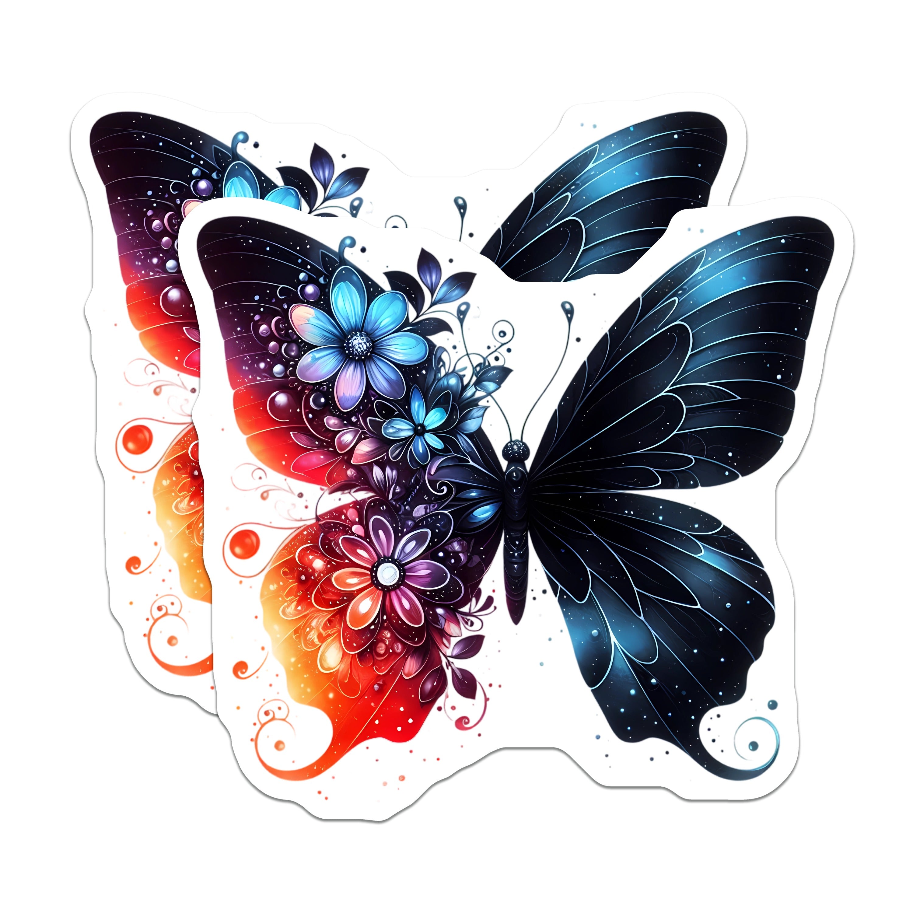 (2 Pack) Galaxy Butterfly Magnets - Floral Cosmic Nature Aesthetic - Ethereal Fridge Locker Decor - 5 Inches On Longest Side - Thick Durable Magnet - Made in USA - MAG37602