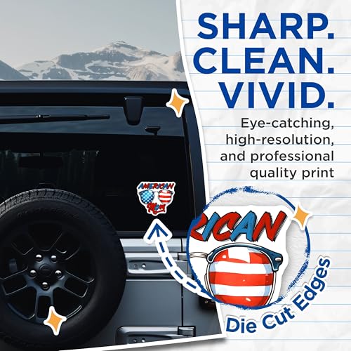 (2 Pack) American Mom Stickers - Patriotic Theme - USA Sunglasses Decor - 5" On Longest Side - Sticks to Smooth Flat Surfaces - Made in USA - BMCS7449