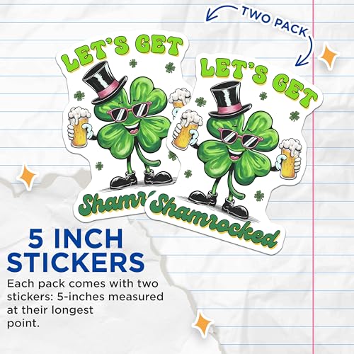 (2 Pack) St. Patrick's Day Shamrock Stickers - 5" On Longest Side - Sticks to Smooth Flat Surfaces - Made in USA - BMCS8410 - BMCS8410