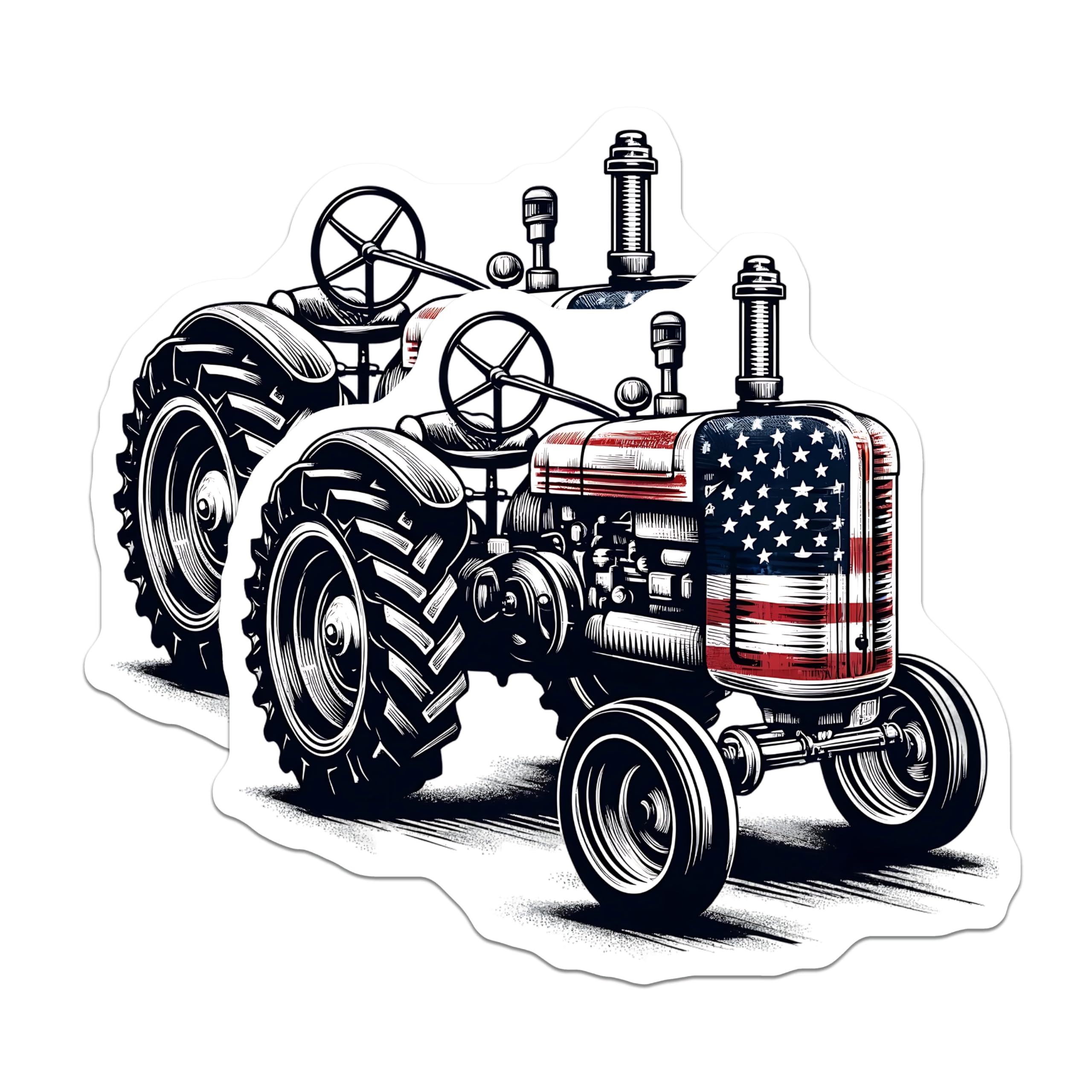 (2 Pack) Tractor Magnets - American Flag Art - Farmhouse Decor - 5" On Longest Side - Premium Magnet - for Cars, Refrigerators, Toolboxes, Lockers - Made in USA - MAG15981