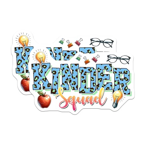 (2 Pack) Kinder Squad Stickers - School Teacher - Back to School - 5" On Longest Side - Sticks to Smooth Flat Surfaces - Made in USA - BMCS8051