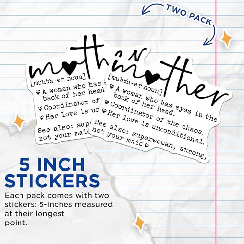(2 Pack) Mother Definition Stickers - Mom Love Decal - Funny Mother's Day Stickers for Mom - 5" On Longest Side - Sticks to Smooth Flat Surfaces - Made in USA - BMCS7042