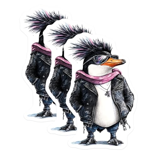 (3 Pack) Cool Penguin Decals - Rocker Bird Stickers - Laptop Animal Art - 3 Inches On Longest Side - Easy Peel & Apply - Made in USA - 3MCS8256