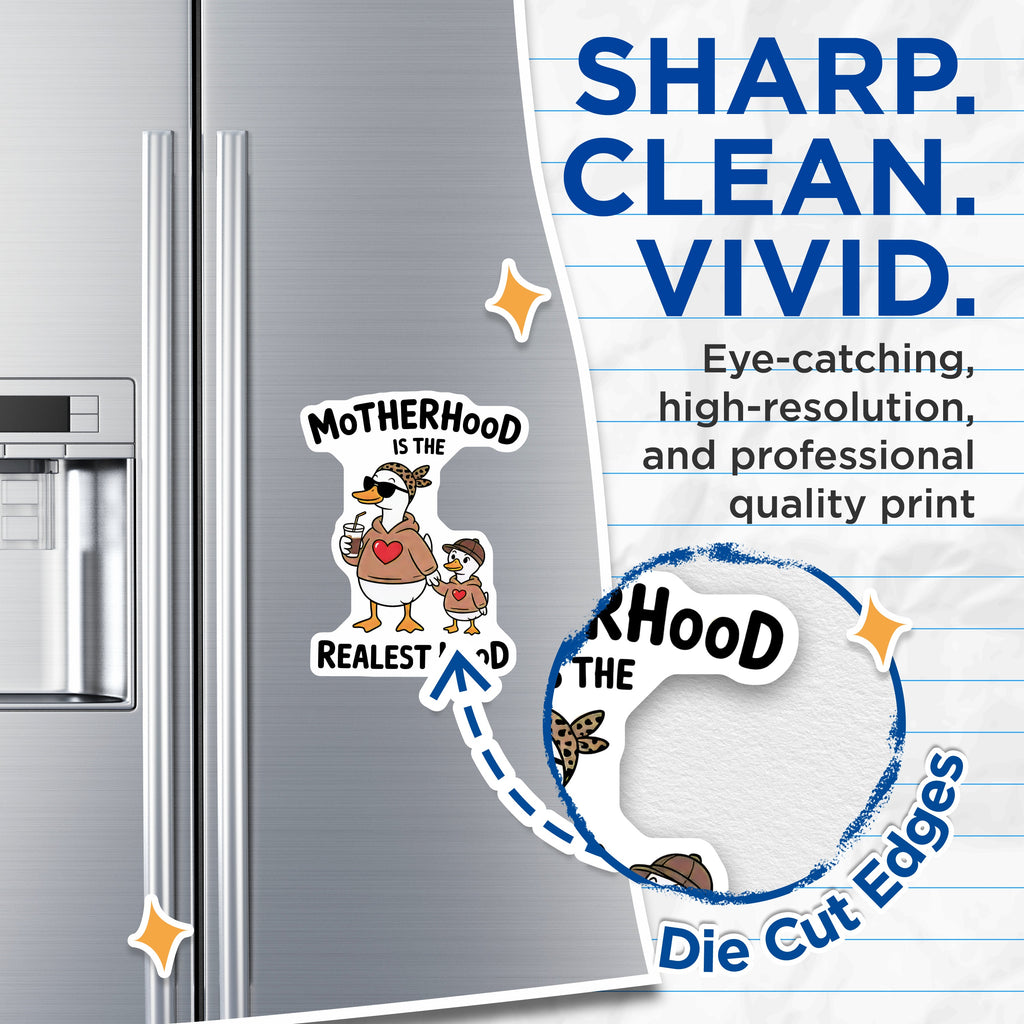 (2 Pack) Motherhood Realest Hood Magnets - Funny Mom Life Decor - Mama Duck Cartoon Art - 5 Inches On Longest Side - Thick Durable Magnet - Made in USA - MAG38268