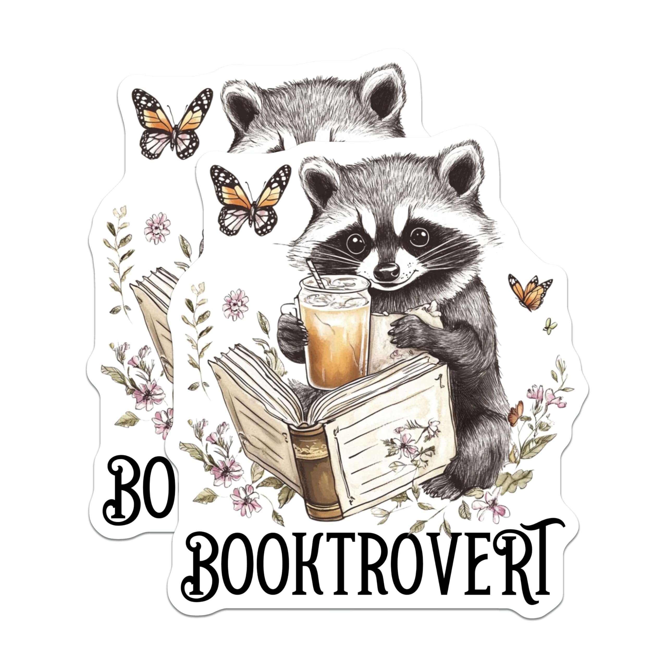 (2 Pack) Booktrovert Stickers - Book Lover - Cute Animal Reading Sticker - 5" On Longest Side - Sticks to Smooth Flat Surfaces - Made in USA - BMCS9163