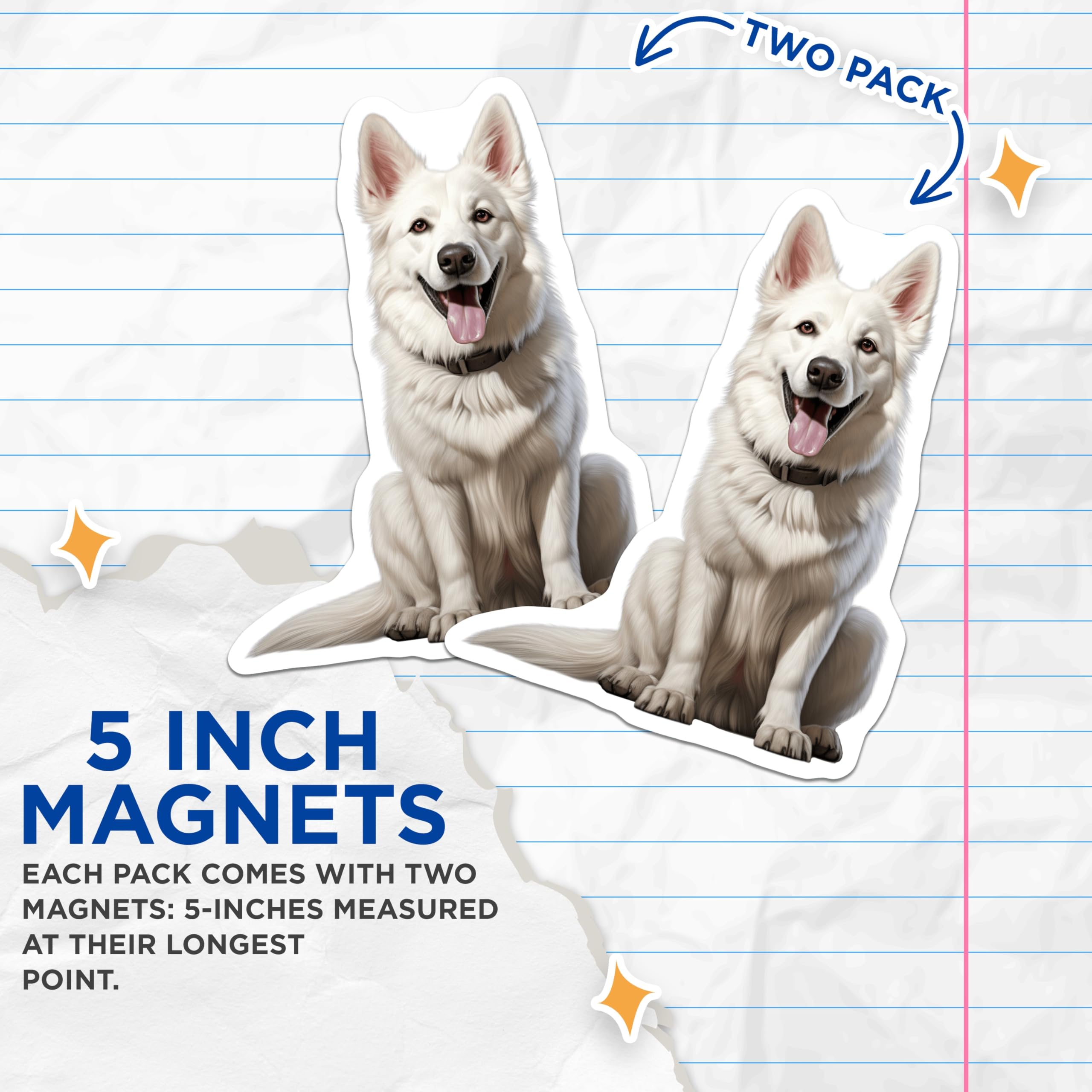(2 Pack) White German Shepherd Magnets - Dog Lover Kitchen Decor - Pet Parent Refrigerator Art - 5 Inches On Longest Side - Thick Durable Magnet - Made in USA - MAG29194