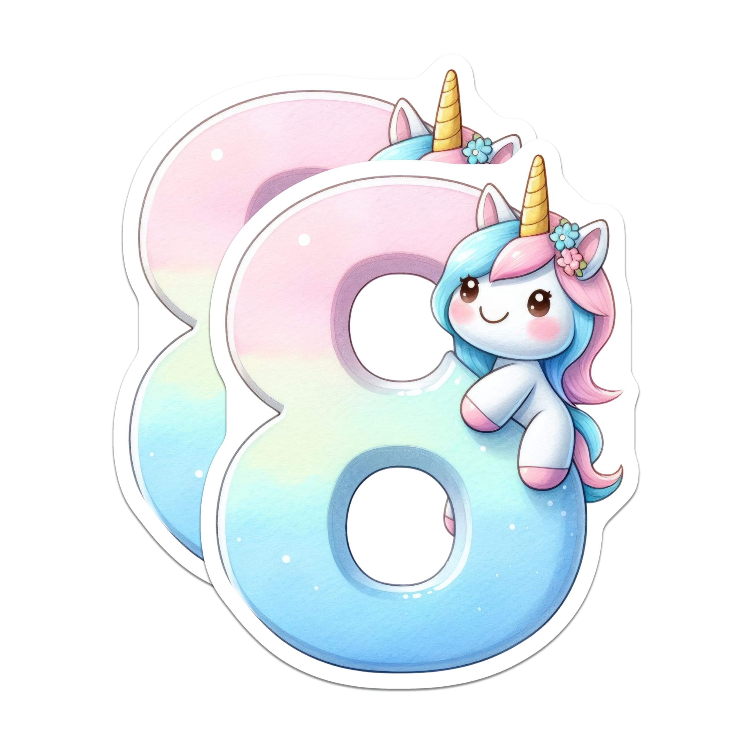 (2 Pack) Number 8 Unicorn Magnets - Birthday Age Eight - Pastel Unicorn Decor - 5" On Longest Side - Premium Magnet - for Cars, Refrigerators, Toolboxes, Lockers - Made in USA - MAG14149
