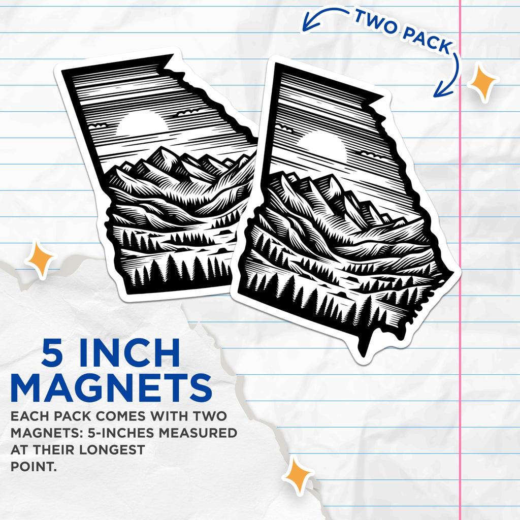 (2 Pack) Georgia State Magnets - Mountain Scene - Souvenir Refrigerator Magnets - 5" On Longest Side - Premium Magnet - for Cars, Refrigerators, Toolboxes, Lockers - Made in USA - MAG17452