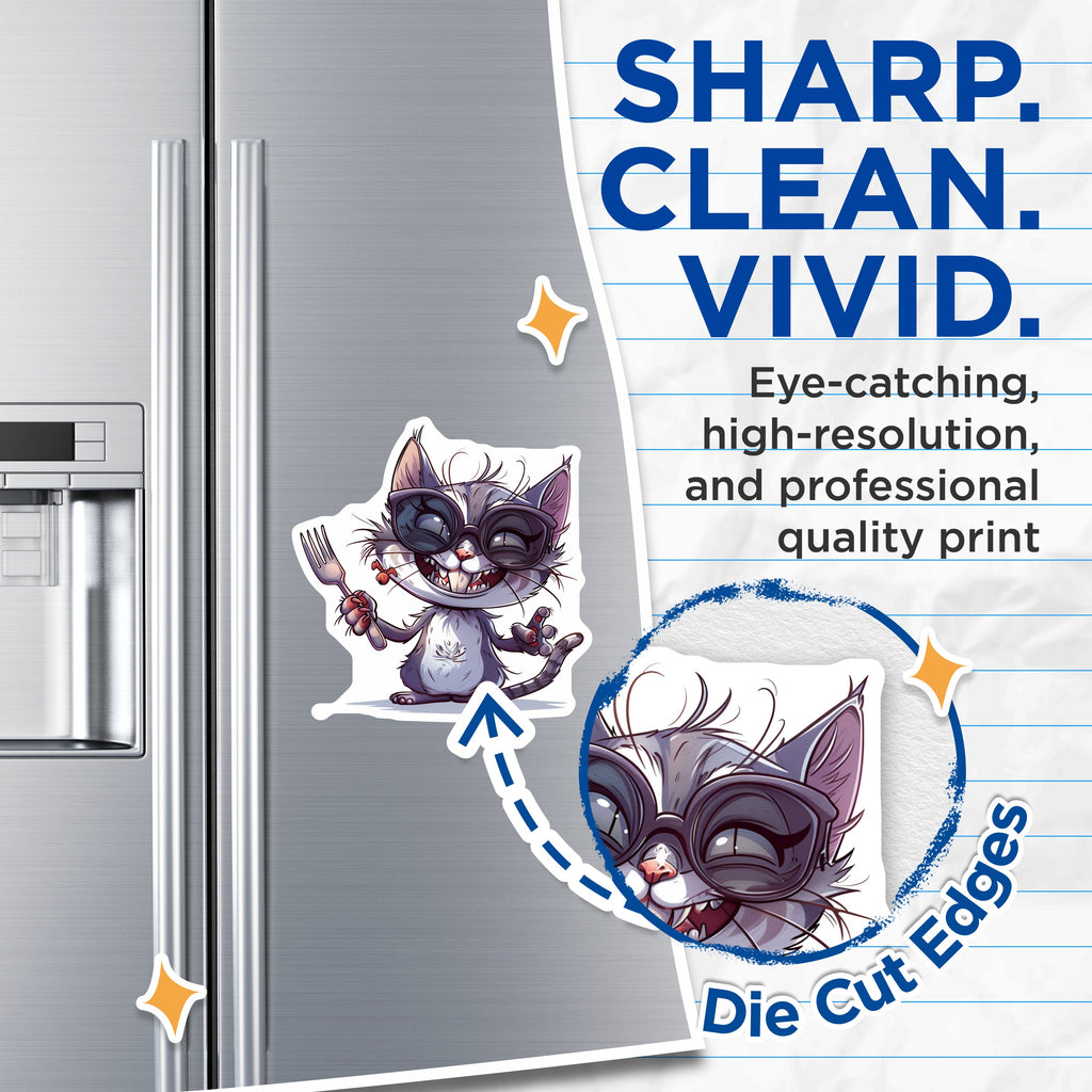 (2 Pack) Funny Cat Magnets - Mischievous Kitty Fridge Decor - Animal Lover Present Idea - Quirky Feline Art - 5 Inches On Longest Side - Thick Durable Magnet - Made in USA - MAG36611