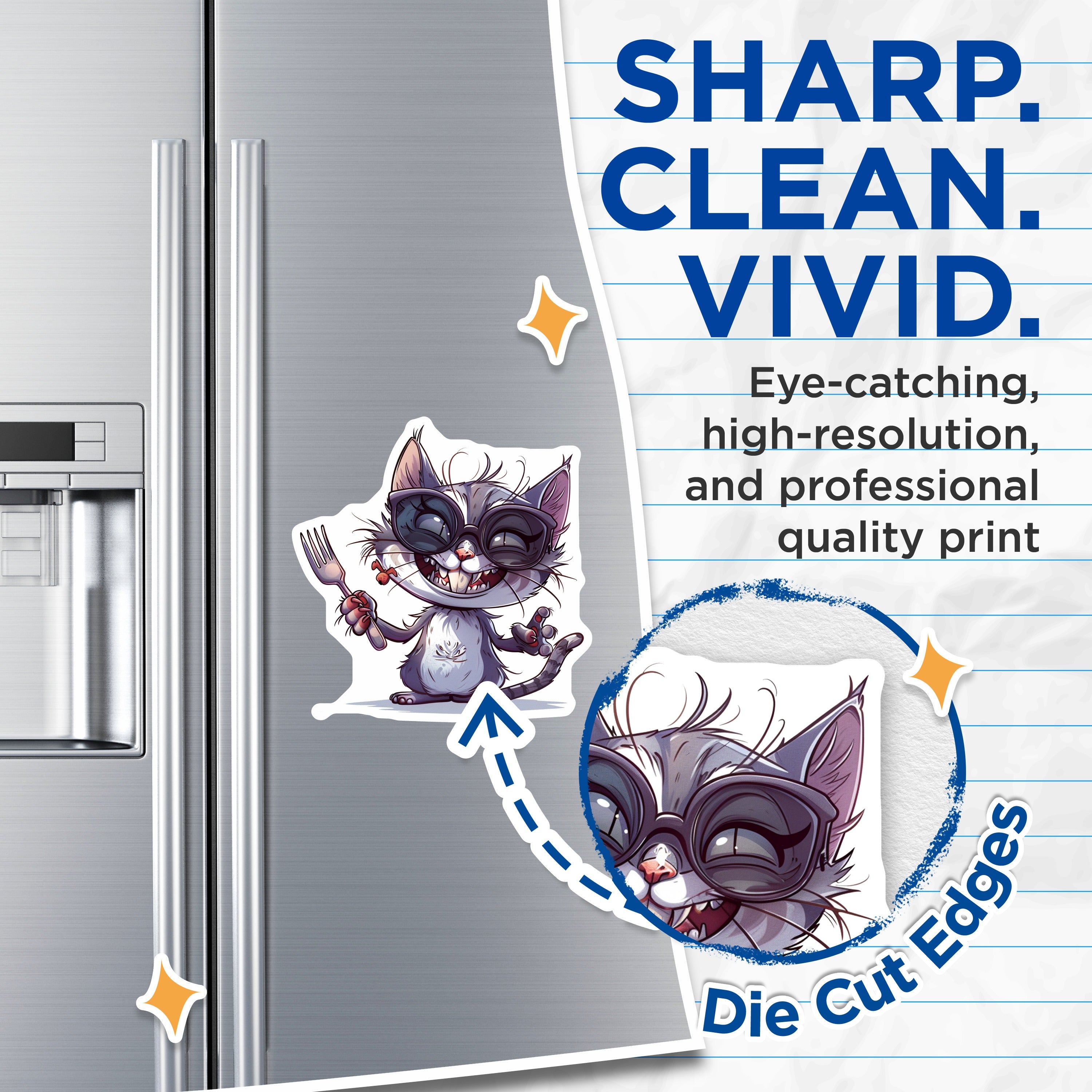 (2 Pack) Funny Cat Magnets - Mischievous Kitty Fridge Decor - Animal Lover Present Idea - Quirky Feline Art - 5 Inches On Longest Side - Thick Durable Magnet - Made in USA - MAG36611