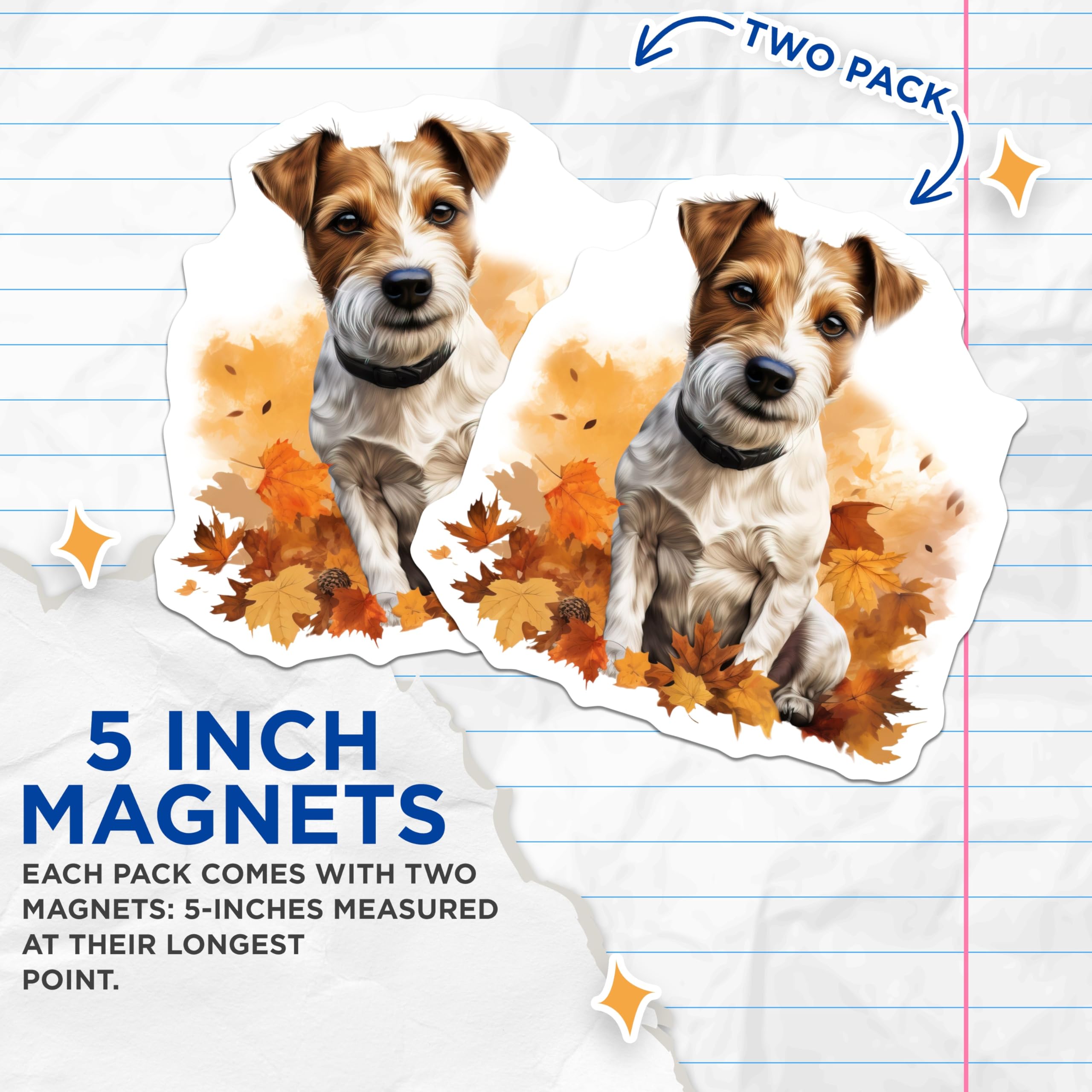 (2 Pack) Jack Russell Dog Magnets - Cute Terrier Fall Decor - Autumn Animal Lover Art Fridge - 5 Inches On Longest Side - Thick Durable Magnet - Made in USA - MAG29908