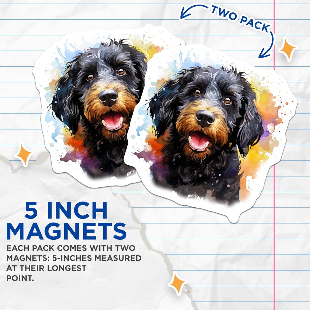 (2 Pack) Black Tan Doodle Dog Magnets - Watercolor Pet Art - Happy Dog Lover Decor - 5 Inches On Longest Side - Thick Durable Magnet - Made in USA - MAG24958