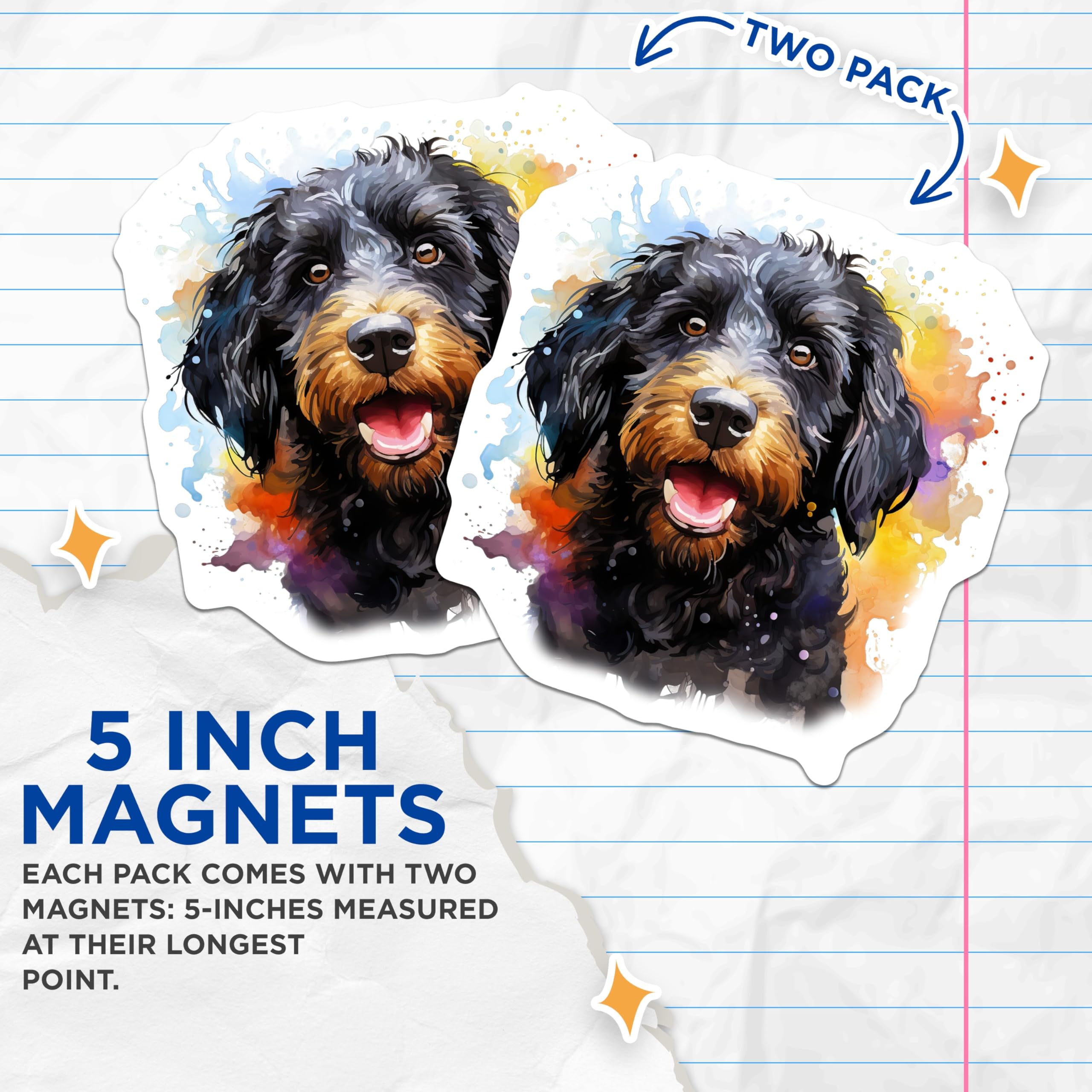 (2 Pack) Black Tan Doodle Dog Magnets - Watercolor Pet Art - Happy Dog Lover Decor - 5 Inches On Longest Side - Thick Durable Magnet - Made in USA - MAG24958