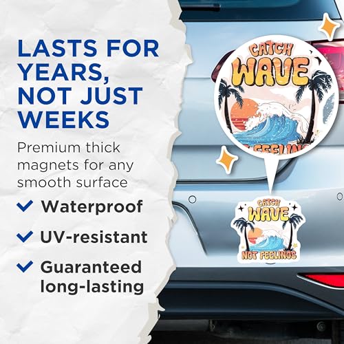 (2 Pack) Catch Wave Not Feelings Magnets Magnets - Beach Coaster - Surf Lifestyle - 5" On Longest Side - Made in USA - Sticks to Refrigerators & Metal Surfaces - MAG8633