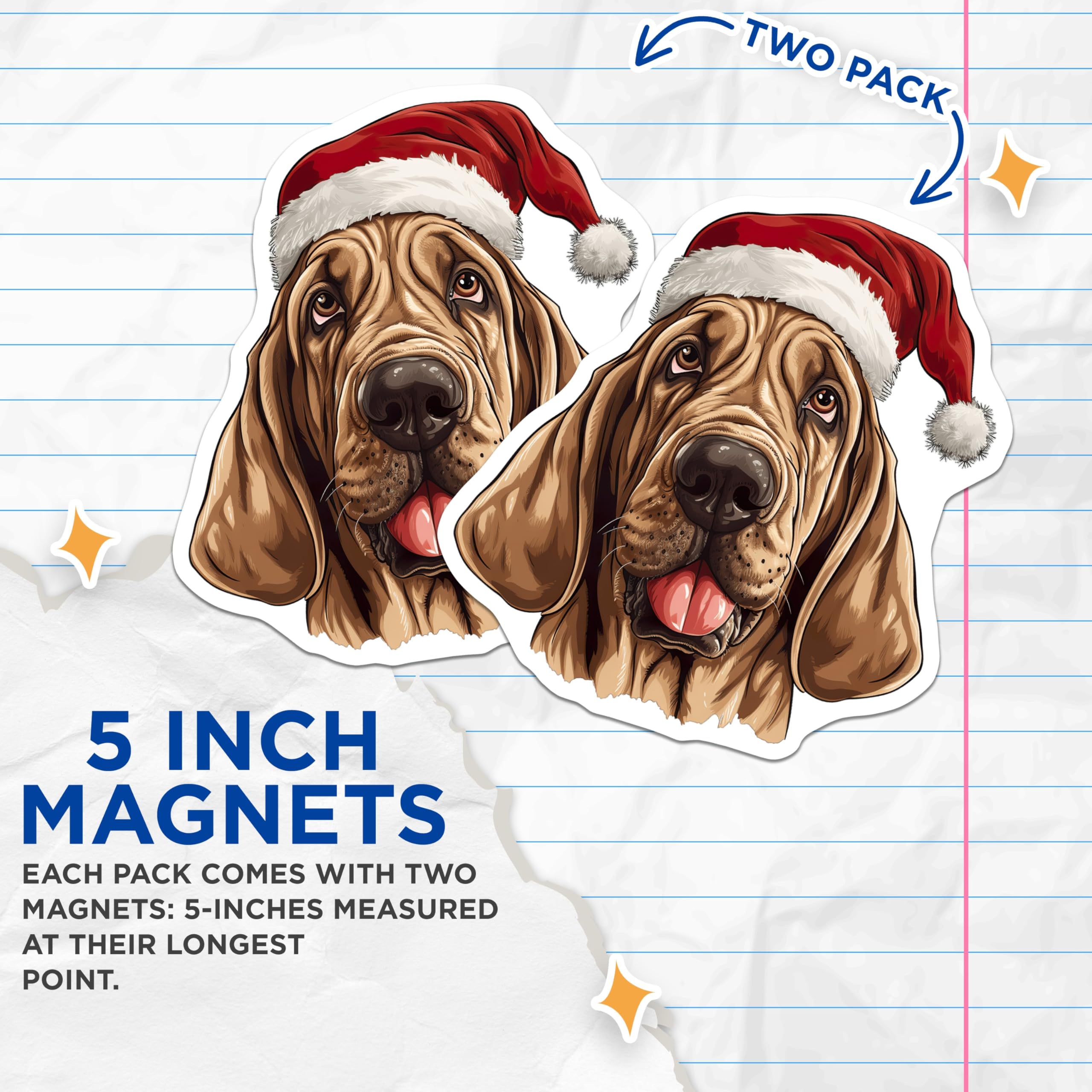 (2 Pack) Bloodhound Christmas Magnets - Santa Dog Holiday Decor - Pet Lover Fridge Display - 5 Inches On Longest Side - Thick Durable Magnet - Made in USA - MAG29671