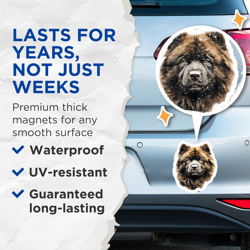 (2 Pack) Chow Chow Dog Magnets - Fluffy Brown Canine Art - Pet Lover Fridge Decor - 5 Inches On Longest Side - Thick Durable Magnet - Made in USA - MAG28752