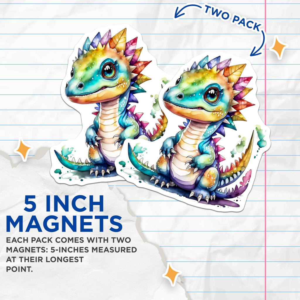 (2 Pack) Cute Dragon Magnets - Rainbow Dragon Decor - Fantasy Creature Magnets - 5" On Longest Side - Premium Magnet - for Cars, Refrigerators, Toolboxes, Lockers - Made in USA - MAG16053