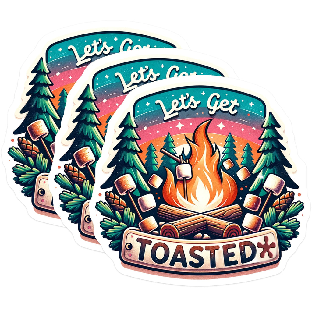 (3 Pack) Lets Get Toasted Decals - Bonfire Marshmallow - Camping Laptop- 3 Inches On Longest Side - Easy Peel & Apply - Made in USA - 3MCS5769